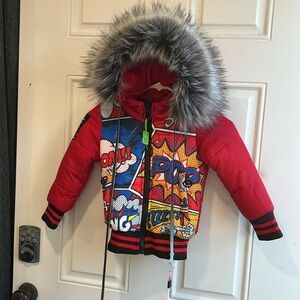 Hardsoda Limited Comic print hooded puffer jacket kids size 4